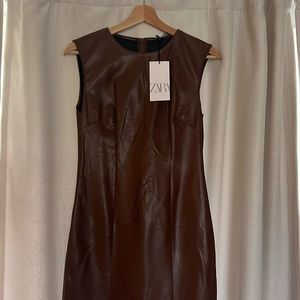 Chocolate brown faux leather midi dress